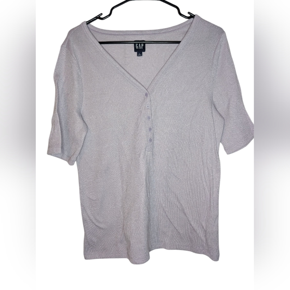 GAP Women's Light Lavender Half Button-Down 3/4 Sleeve Shirt, Size Large